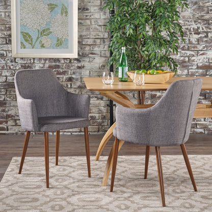 Serra Mid Century Fabric Dining Chair with Wood Finished Metal Legs (Set of 2)