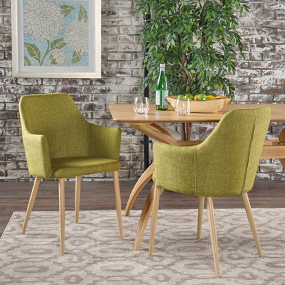 Serra Mid Century Fabric Dining Chair with Wood Finished Metal Legs (Set of 2)