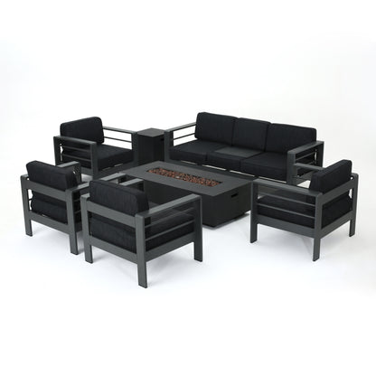Coral Bay Outdoor Gray Aluminum 7 Piece Sofa Chat Set with Fire Table