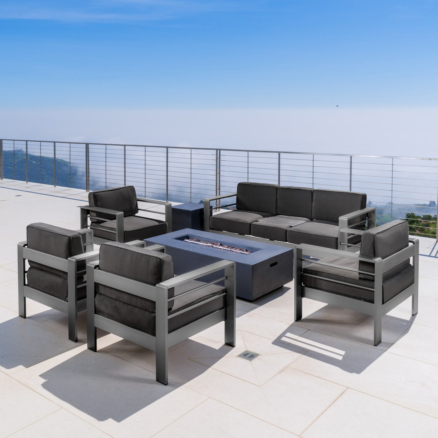 Coral Bay Outdoor Gray Aluminum 7 Piece Sofa Chat Set with Fire Table