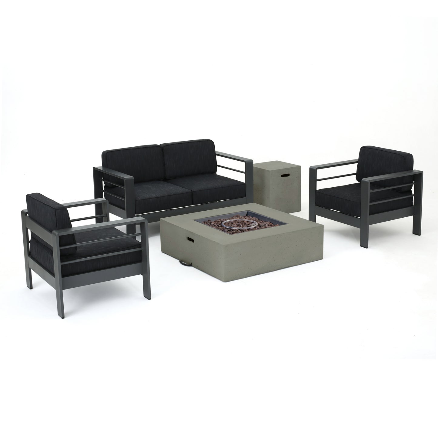 Coral Outdoor Aluminum 4 Seater Chat Set with Fire Pit