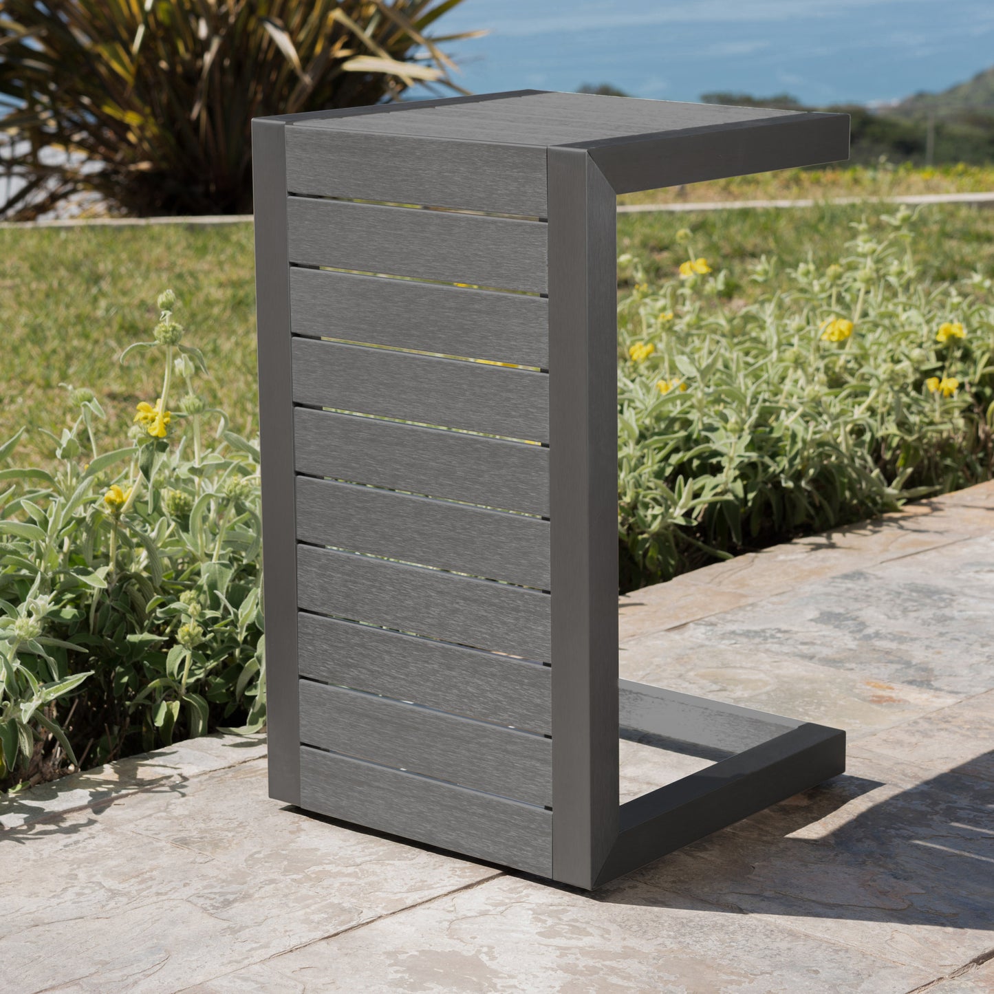 Crested Bay Outdoor Gray Aluminum C-Shaped Side Table
