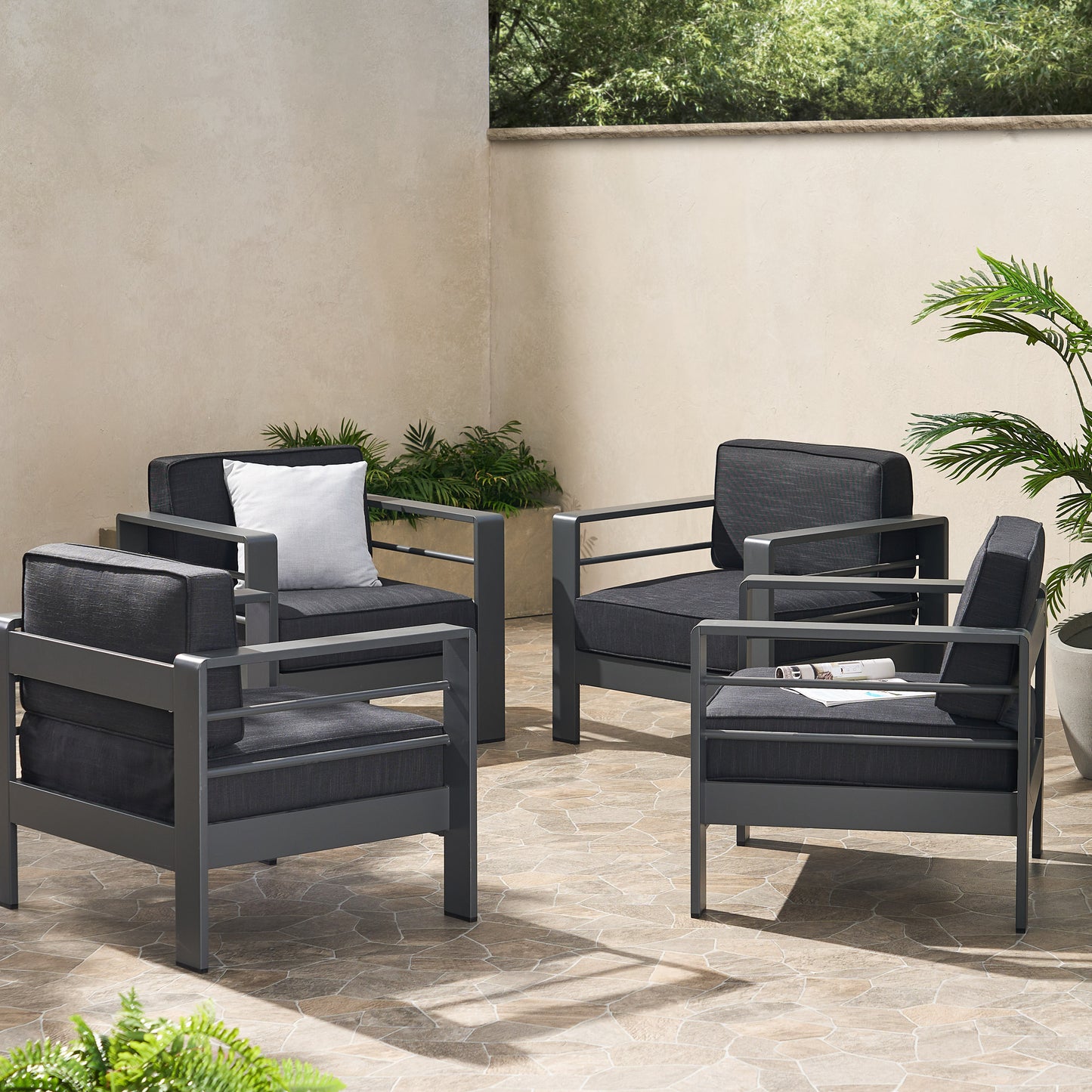 Crested Bay Outdoor Gray Aluminum Club Chairs with Water Resistant Cushions