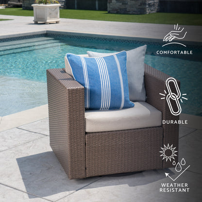 Venice Outdoor Wicker Swivel Club Chairs with Cushions