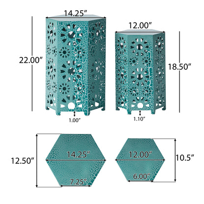 Elliot Nestable Outdoor 12 Inch and 14 Inch Sunburst Iron Side Table Set