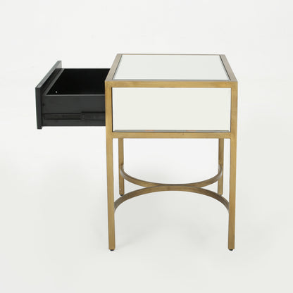 Siryen Modern Mirror Finished Side Table with Gold Iron Accents