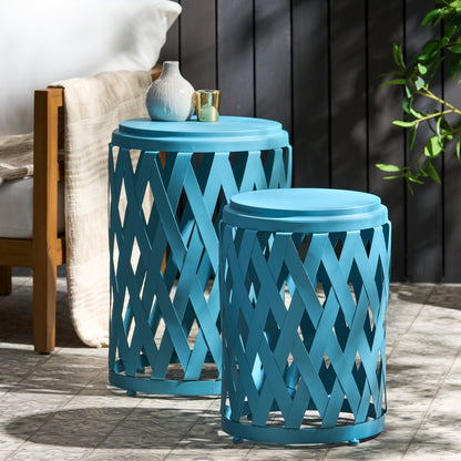 Ellen Nestable Outdoor Small and Large Iron Side Table Set (Set of 2)