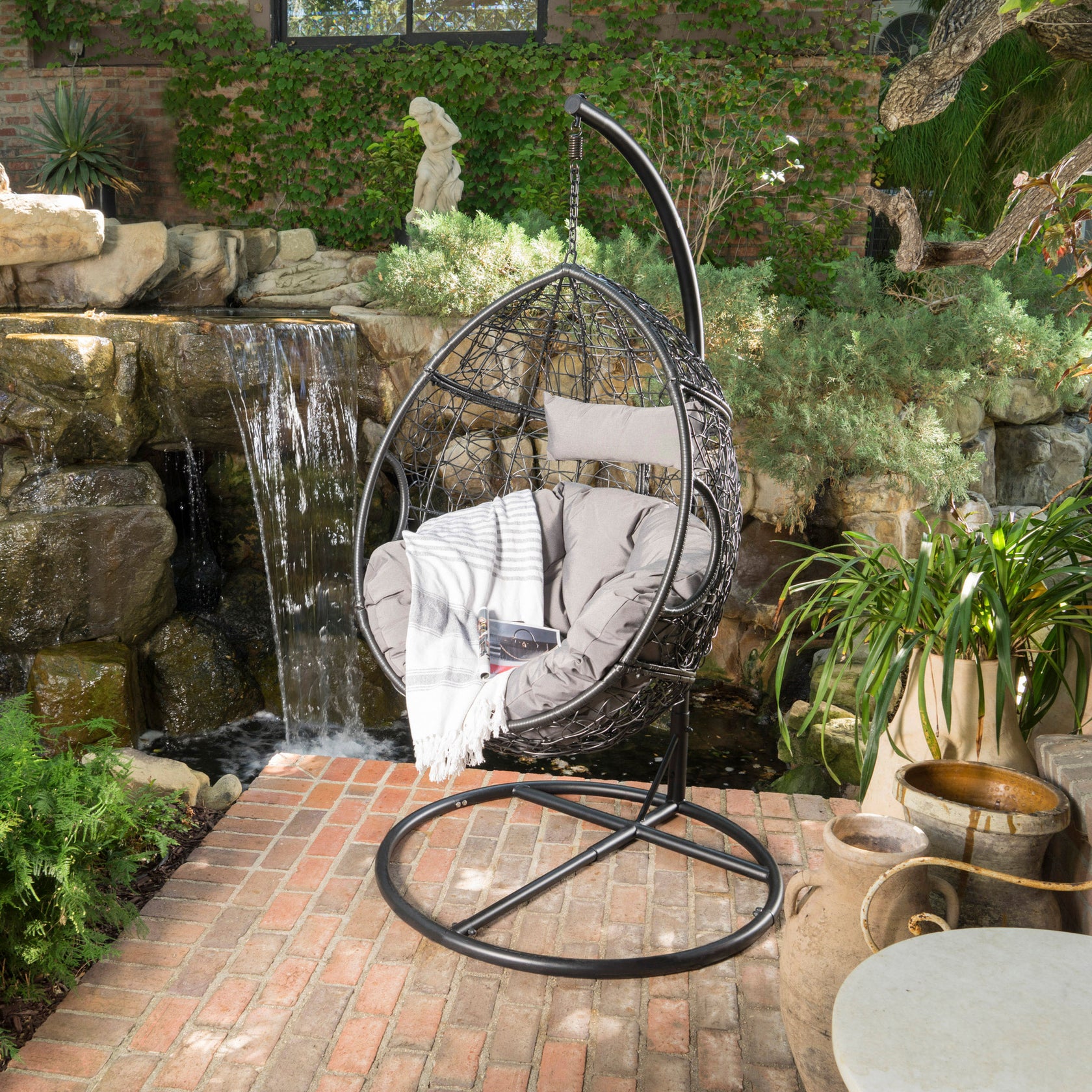 Kyle Outdoor Wicker Hanging Teardrop / Egg Chair GDFStudio
