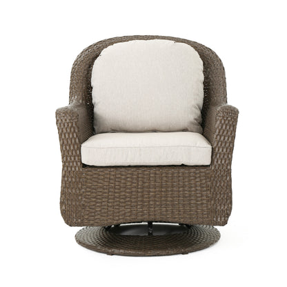 Linsten Outdoor Wicker Swivel Club Chairs with Water Resistant Cushions