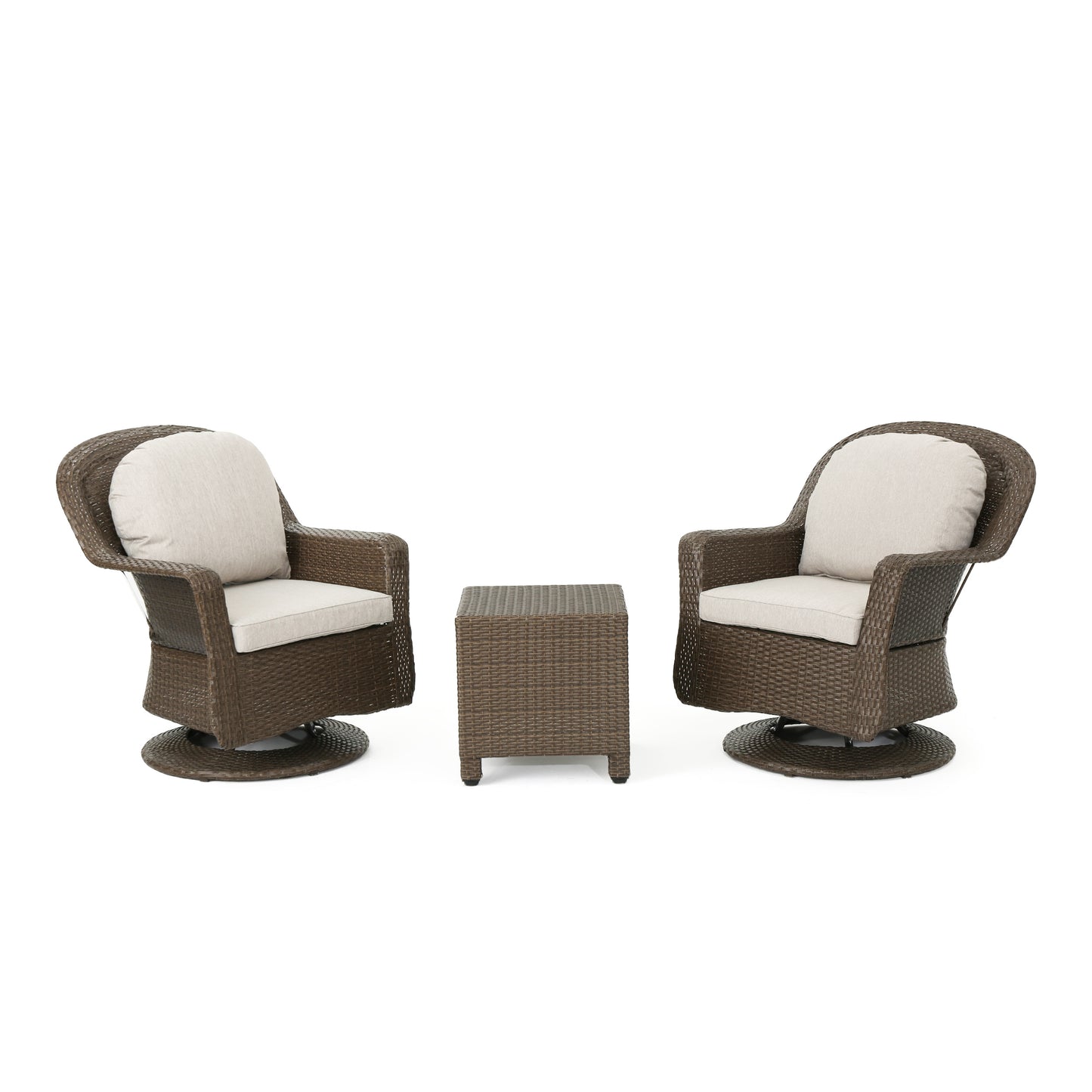 Linsten Outdoor Wicker Swivel Club Chairs and Side Table Chat Set