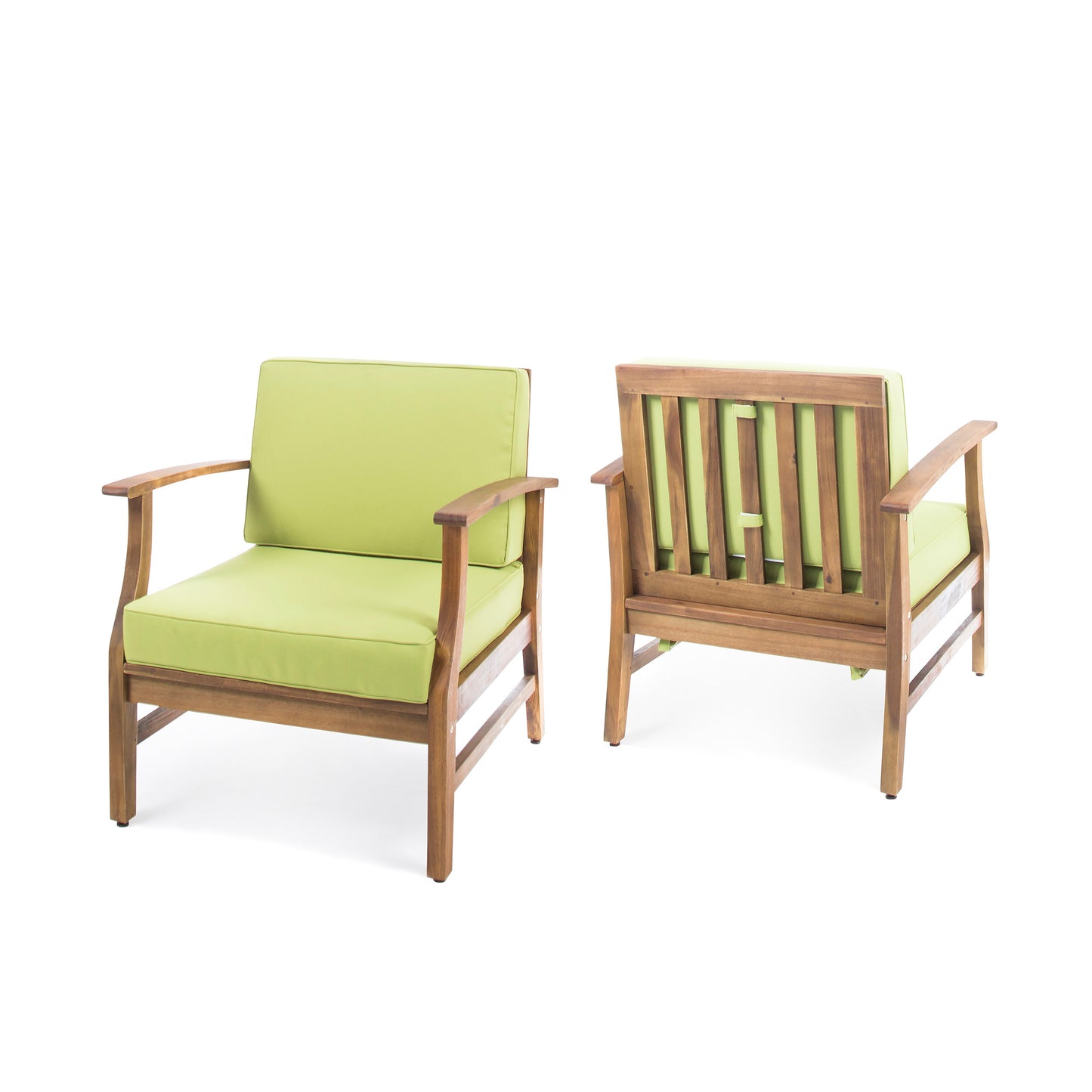 Abena Outdoor Teak Finished Acacia Wood Club Chairs with Water Resistant Cushion