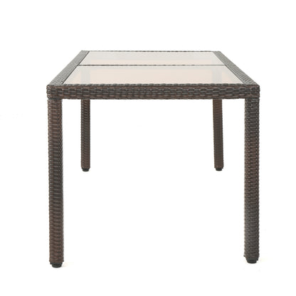 San Simeon Outdoor Wicker Rectangular Dining Table with Tempered Glass Top