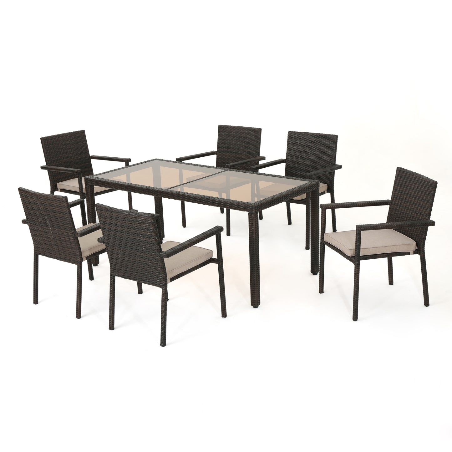 San Simeon Outdoor 7 Piece Wicker Dining Set with Water Resistant Cushions