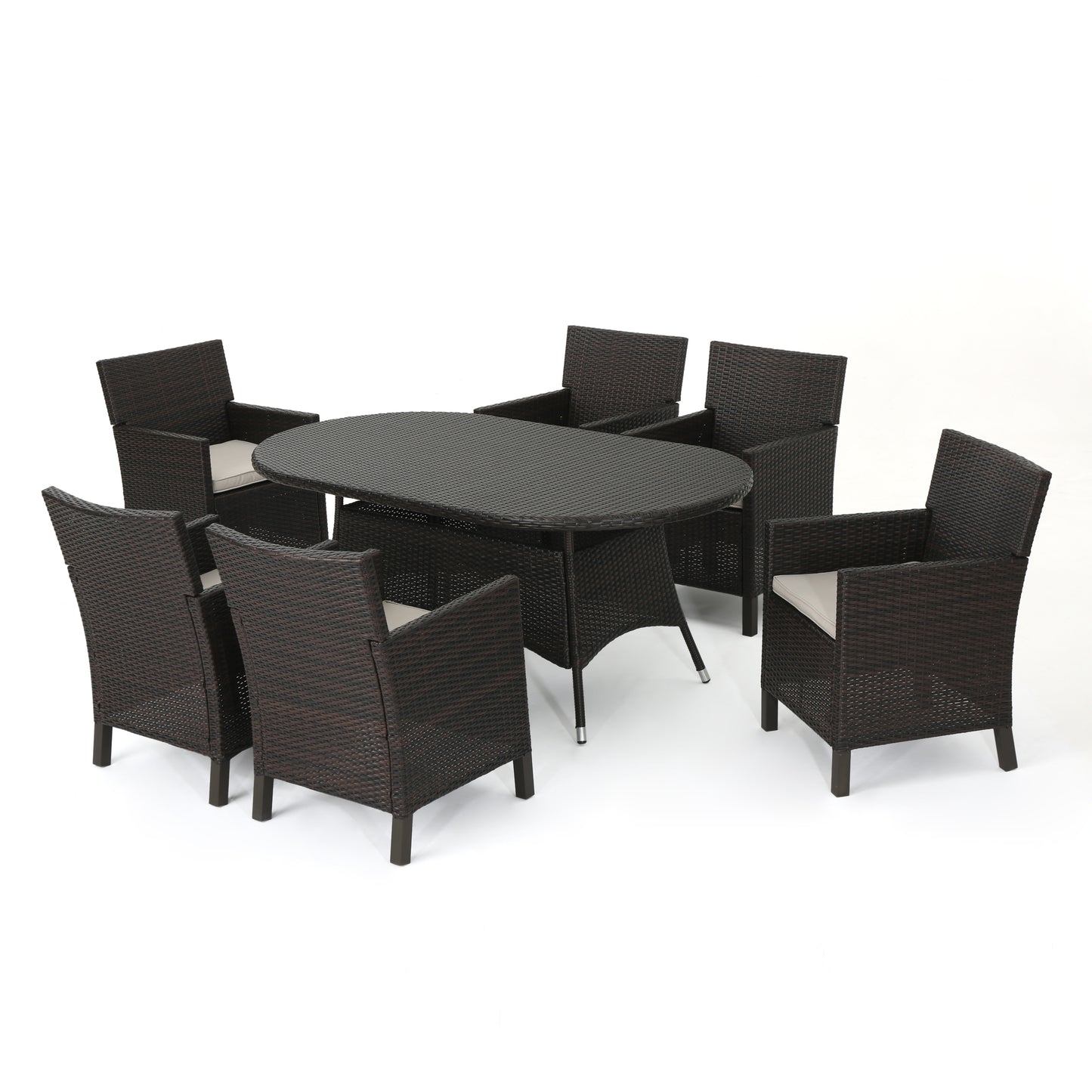 Cyril Outdoor 5 Piece Wicker Round Dining Set with Water Resistant Cushions