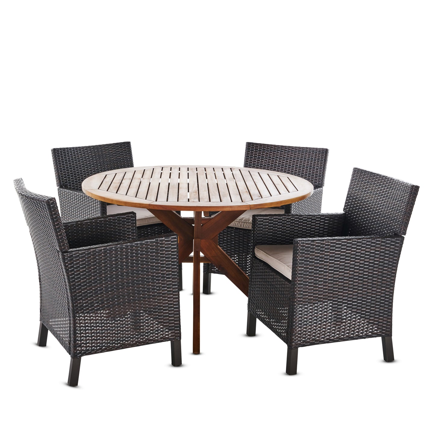 Orwel Outdoor 5 Piece Multi-brown Wicker Dining Set with Teak Finish Table