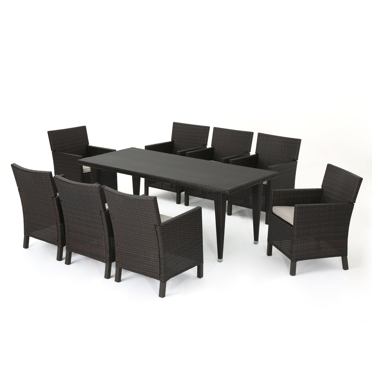 Cerrenne Outdoor 9 Piece Wicker Dining Set with Water Resistant Cushions