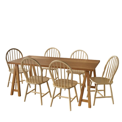 Angela Farmhouse Cottage 7 Piece Faux Wood Dining Set with Rubberwood Chairs, Antique White