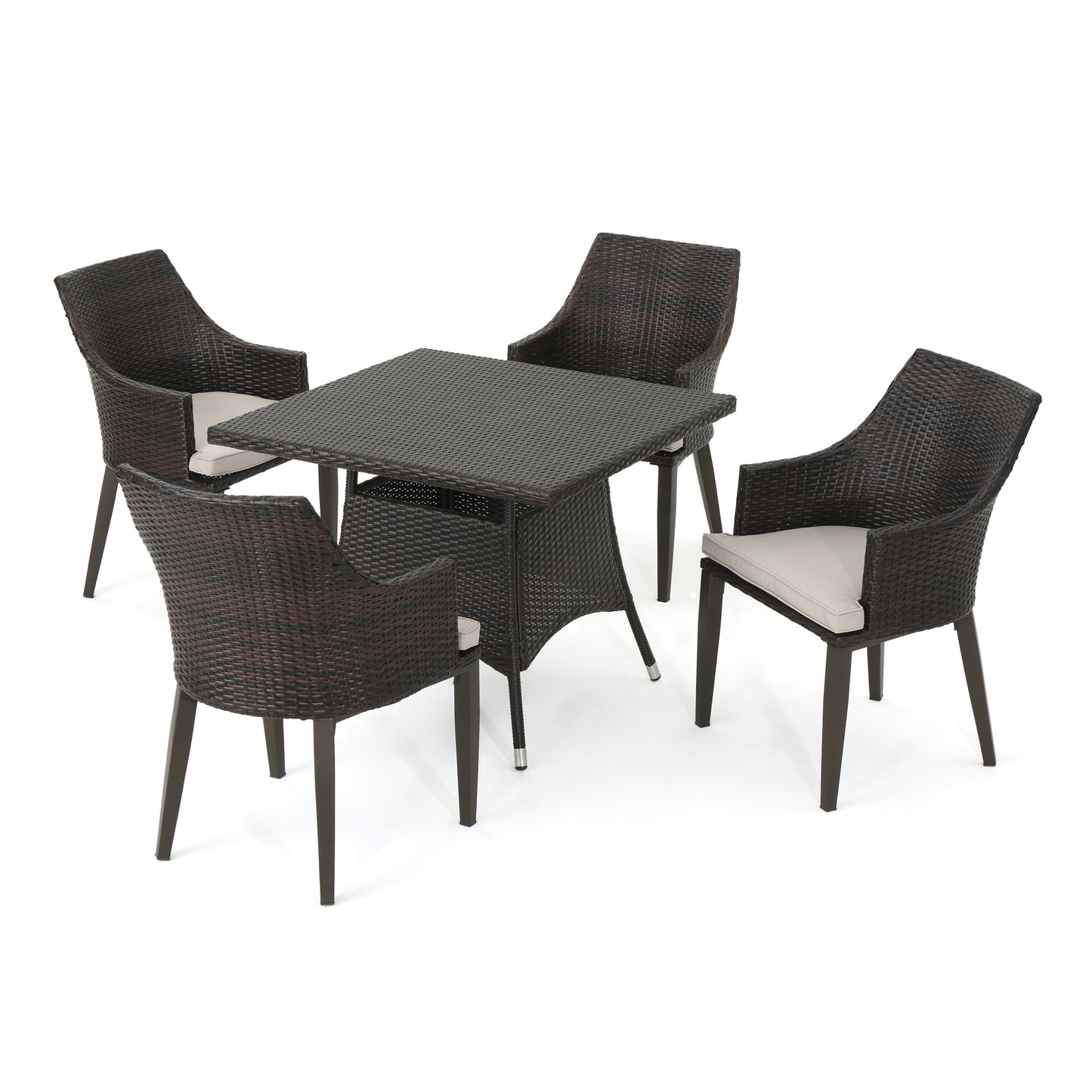Leeward Outdoor 5 Piece Wicker Square Dining Set with Water Resistant Cushions