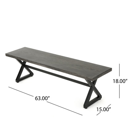 Rosarito Outdoor Aluminum Dining Bench with Black Steel Frame (Set of 2)