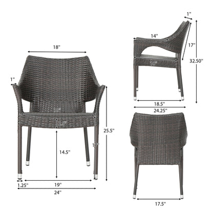 Montenegro Outdoor 6 Piece Teak Finished Acacia Wood Dining Set with Stacking Chairs