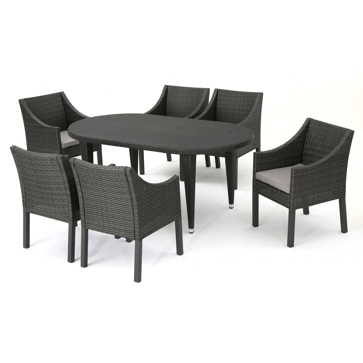 Nicholas Outdoor 7 Piece Wicker Oval Dining Set with Water Resistant Cushions