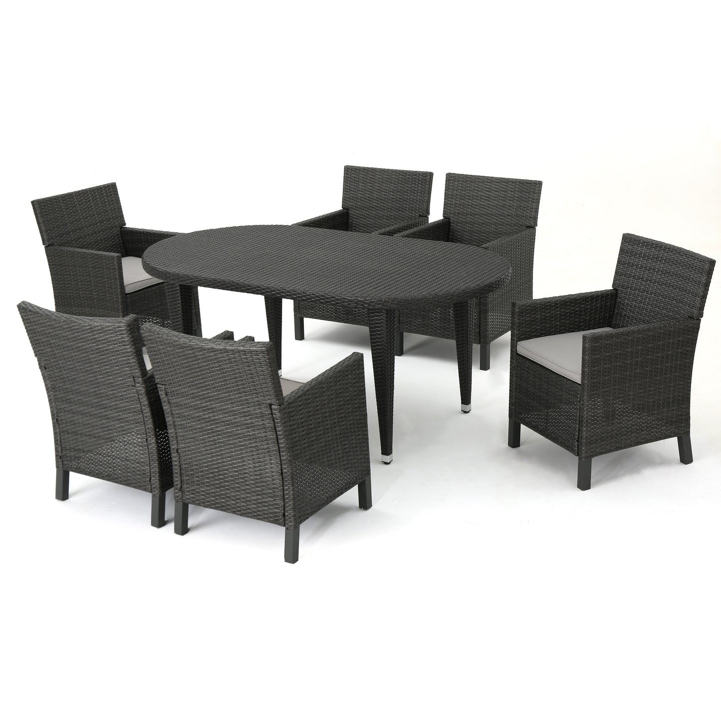 Crete Outdoor 7 Piece Wicker Oval Dining Set with Water Resistant Cushions