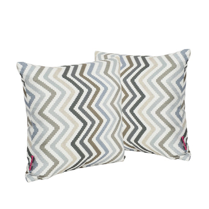 Callon Indoor Grey, Blue, and Brown Zig Zag Striped Water Resistant Square Throw Pillow