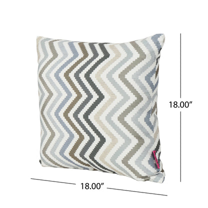 Callon Indoor Grey, Blue, and Brown Zig Zag Striped Water Resistant Square Throw Pillow