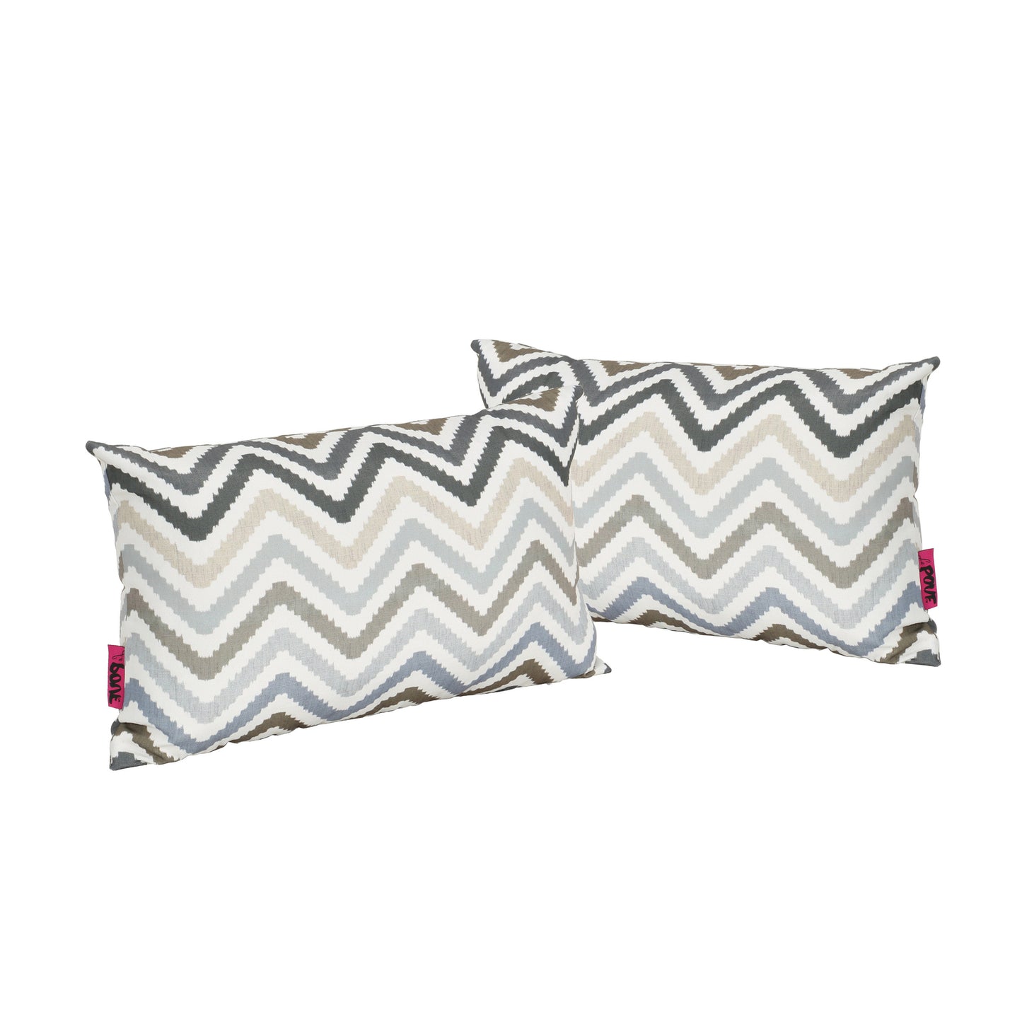 Callon Indoor Grey, Blue, and Brown Zig Zag Striped Water Resistant Rectangular Throw Pillow