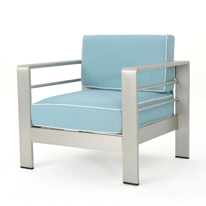 Crested Bay Outdoor Silver Aluminum Frame Light Teal Cushion Club Chairs