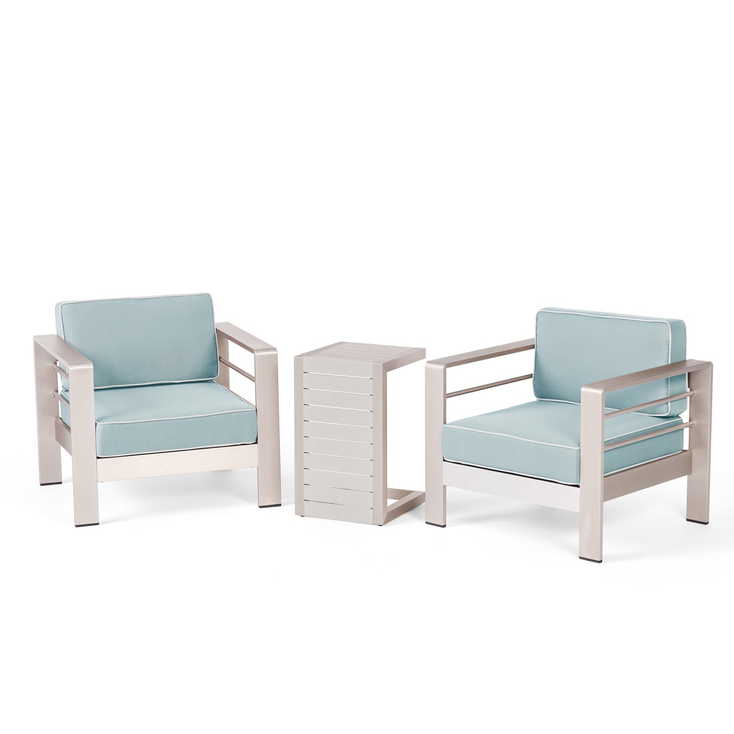 Crested Bay Outdoor 3 Piece Aluminum Framed Chat Set with Wicker C-Shaped Side Table