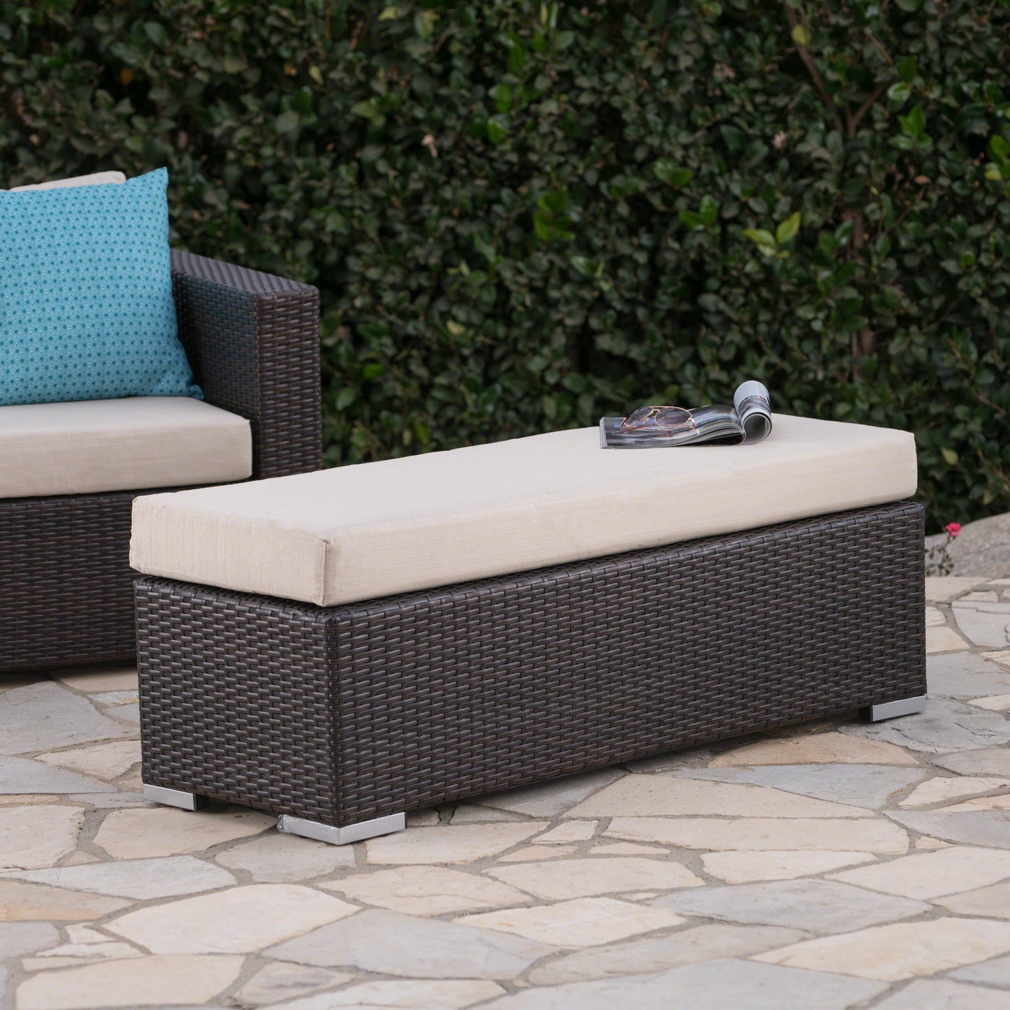 Santa Rosa Outdoor Wicker Bench with Water Resistant Cushion