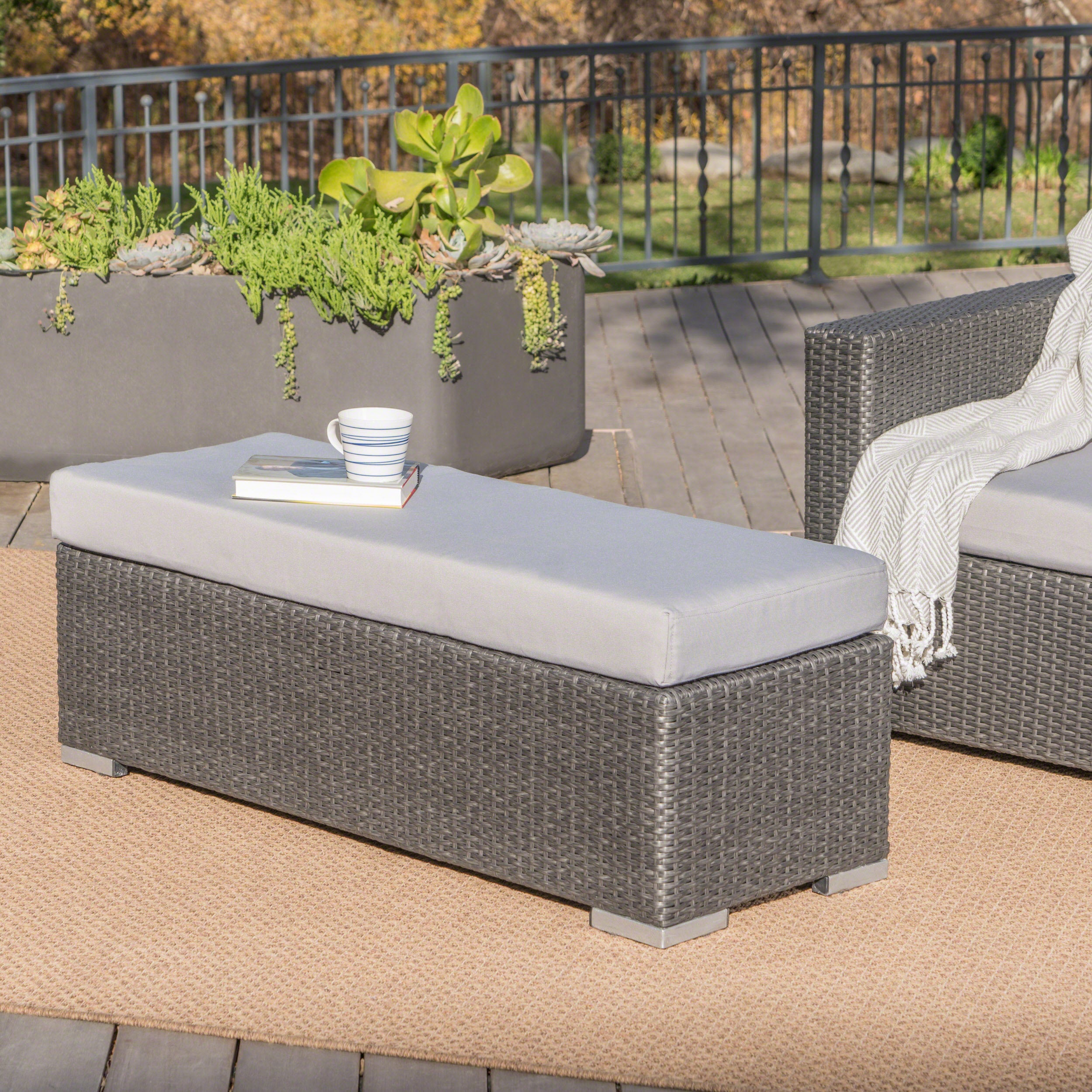 Rattan garden discount bench with table