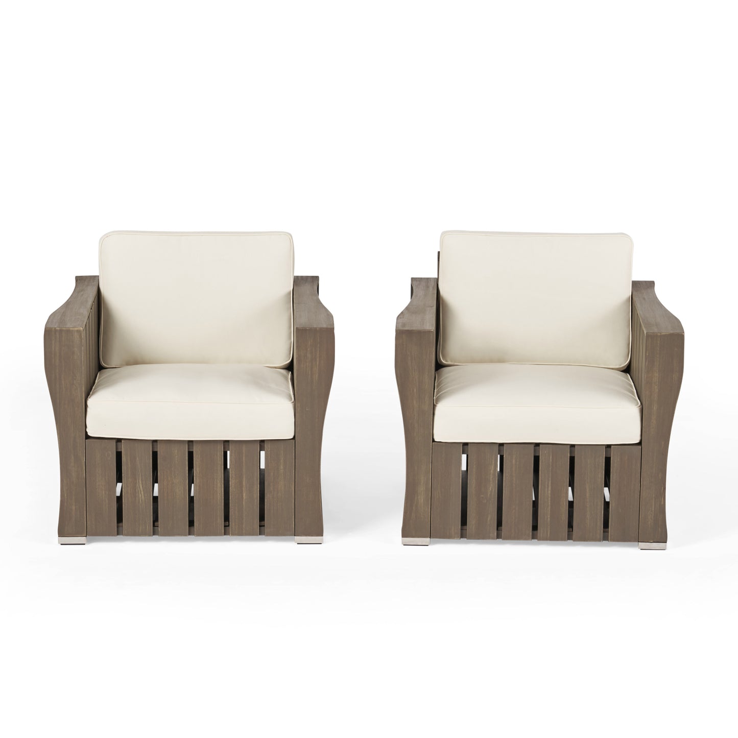 Edward Outdoor Acacia Wood Club Chairs with Water Resistant Cushions (Set of 2)