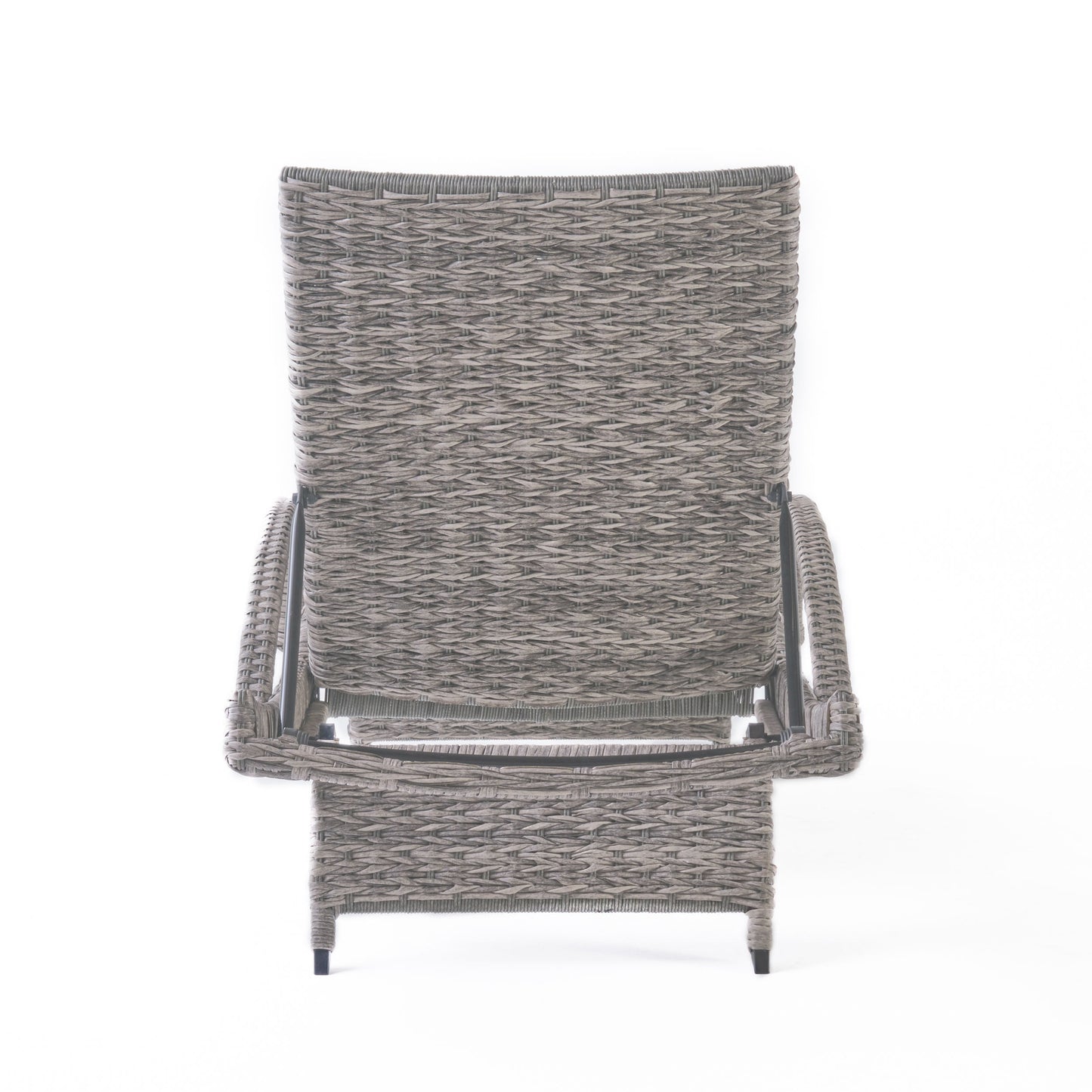 Keira Outdoor Armed Aluminum Framed Grey Wicker Chaise Lounge