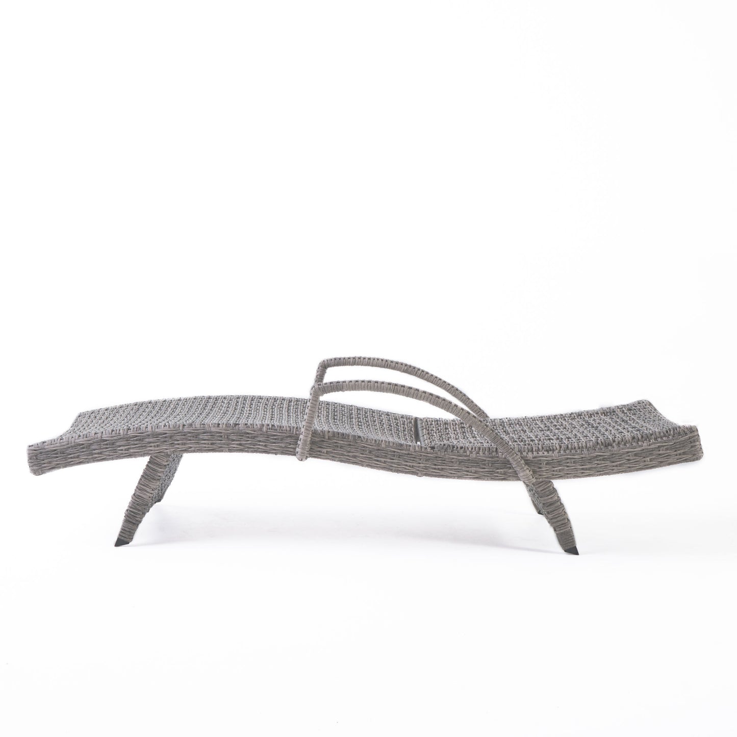 Keira Outdoor Armed Aluminum Framed Grey Wicker Chaise Lounge