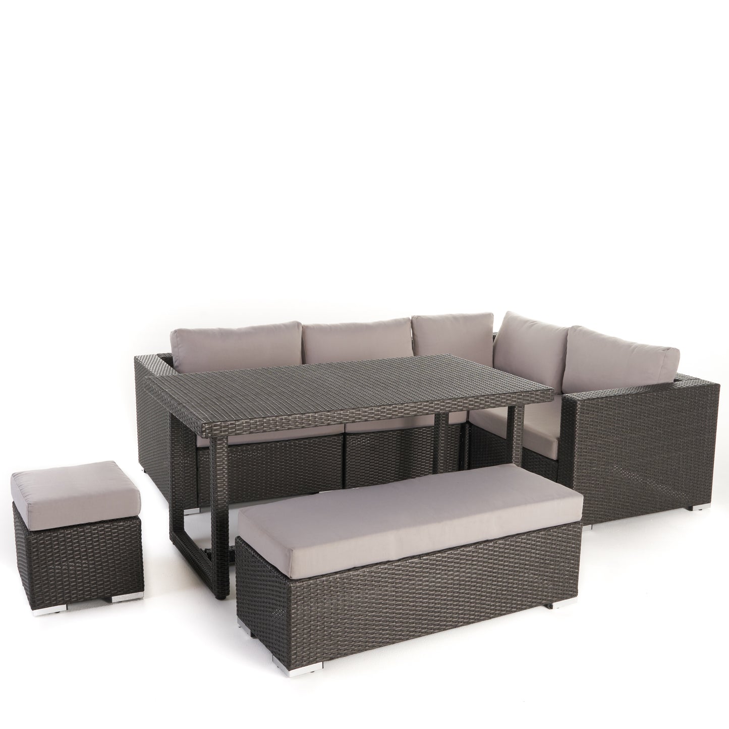 Santa Maria Outdoor 7 Seat Dining Sofa Set with Aluminum Frame and Water Resistant Cushions