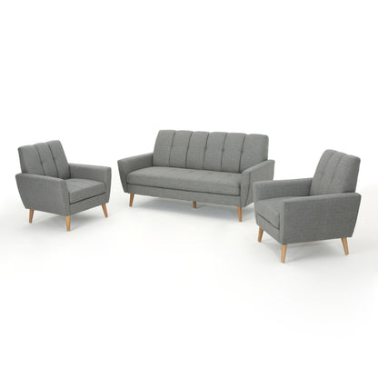 Angelica Mid-Century Modern 3-Piece Chairs & Couch Fabric Living Room Set