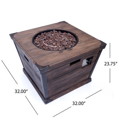 Madge Outdoor Brown 32 Inch Square Fire Pit - 40,000 BTU