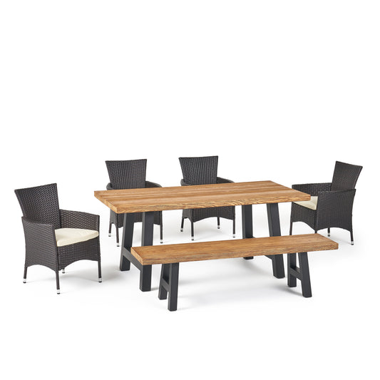 Lisa Outdoor 6 Seater Wicker & Concrete Dining Set With Bench
