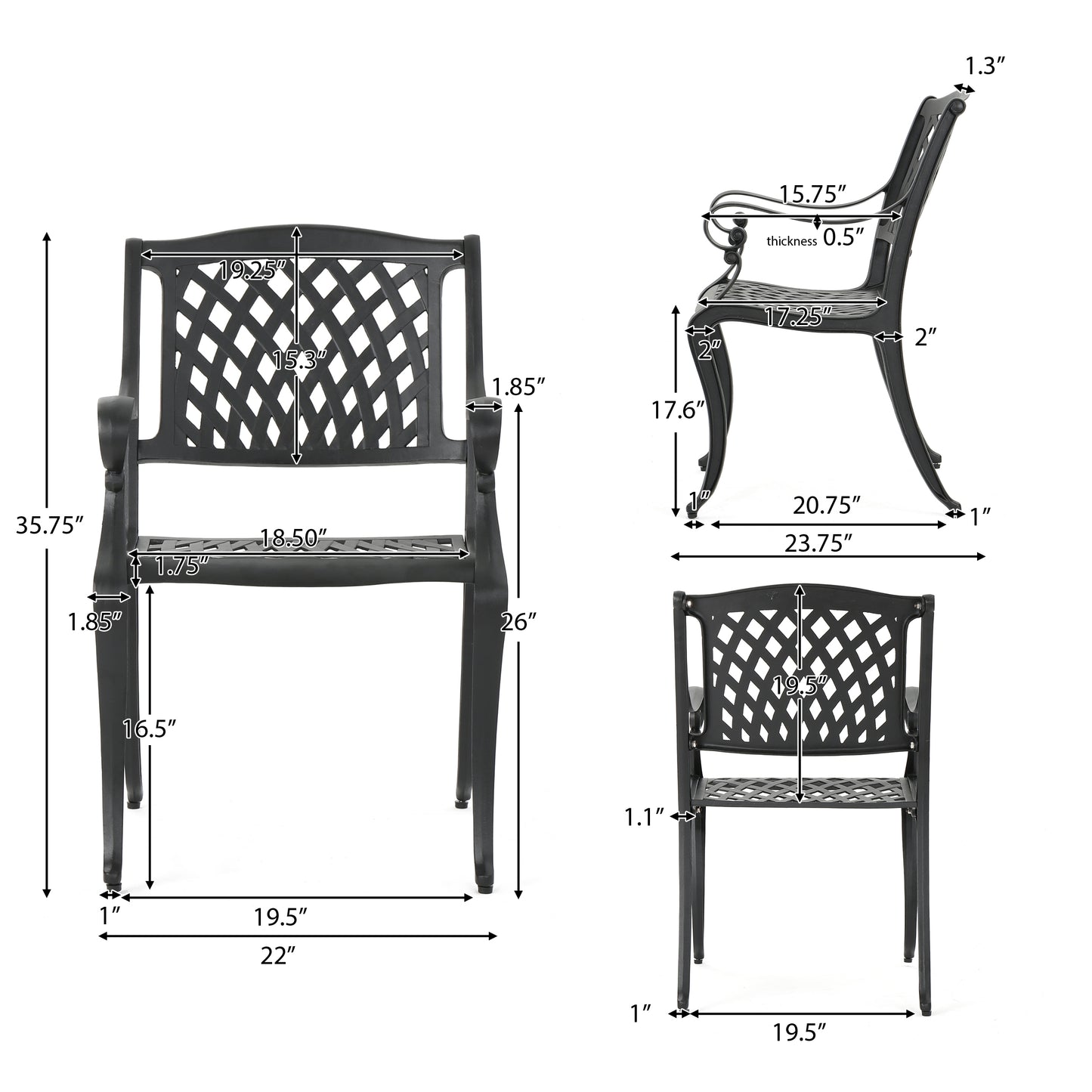 Dorris Outdoor 6 Piece Black Sand Aluminum Dining Set with Light Weight Concrete Table and Bench