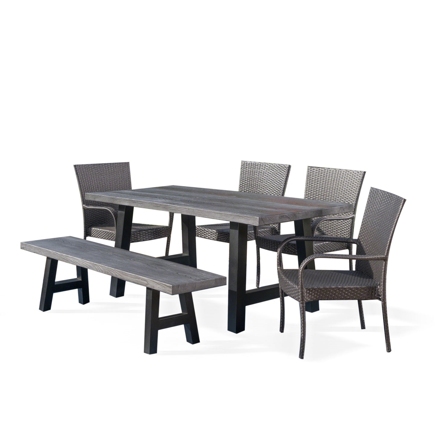 Madison Outdoor 6 Piece Stacking Grey Wicker and Concrete Dining Set