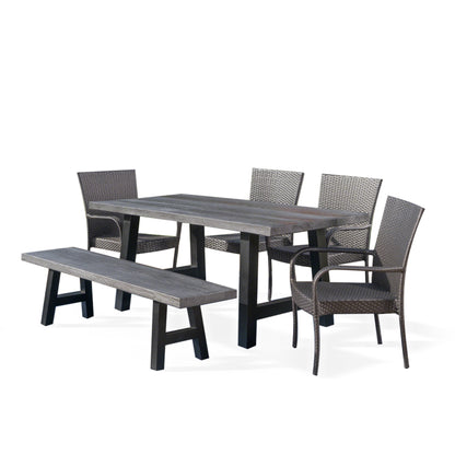 Madison Outdoor 6 Piece Stacking Grey Wicker and Concrete Dining Set