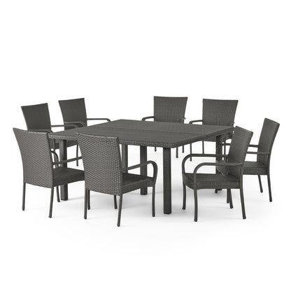 Fern Outdoor 9 Piece Stacking Wicker Square Dining Set