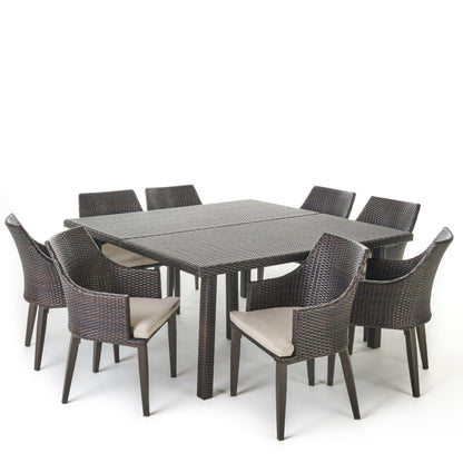 Bheleso Outdoor 9 Piece Wicker Dining Set with Light Water Resistant Cushions