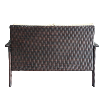 Hilary Outdoor Brown Wicker Loveseat with Water Resistant Cushions