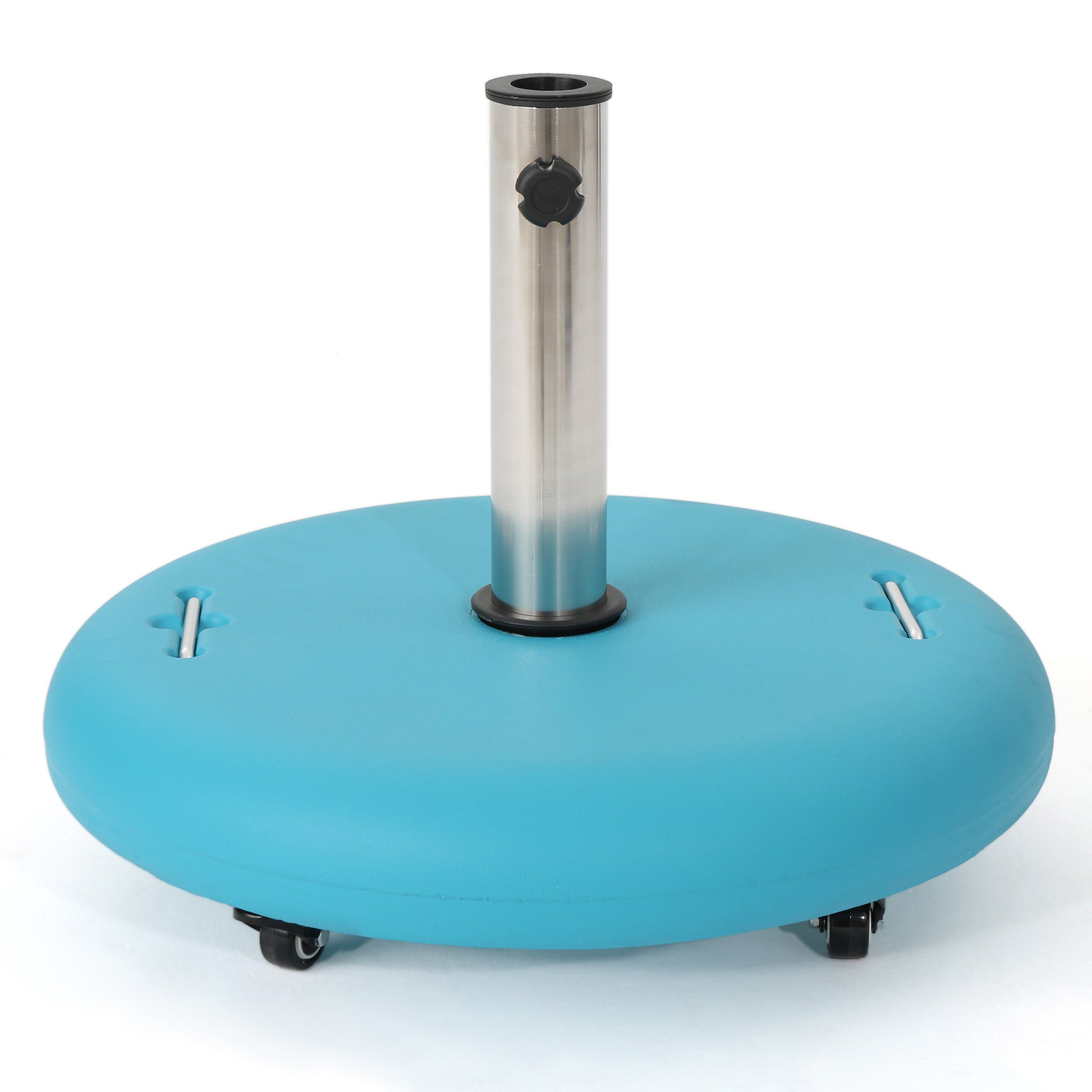 80lb patio umbrella stand Louise Outdoor Concrete Circular 80lb Umbrella Base with Steel Umbrella Holder Teal
