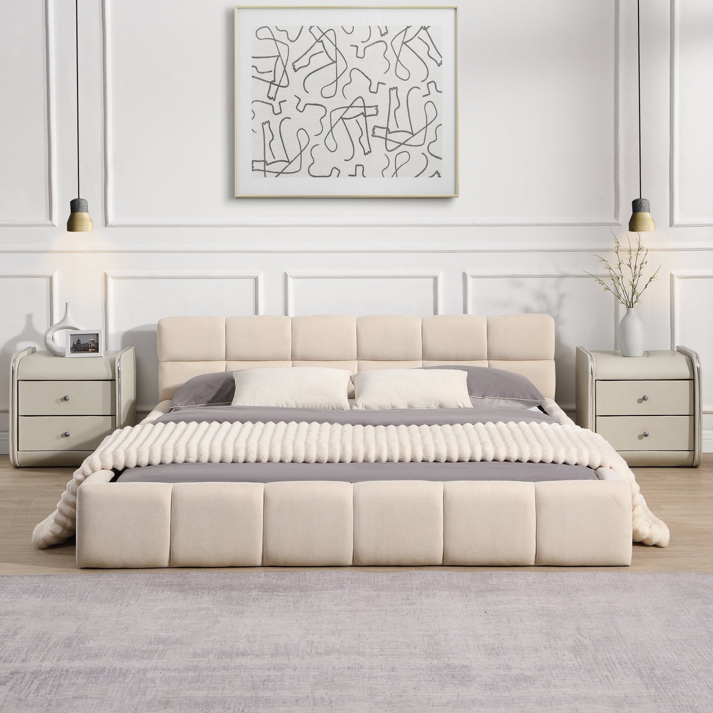 Sonnetta Elegant Beige Chenille Upholstered Bed