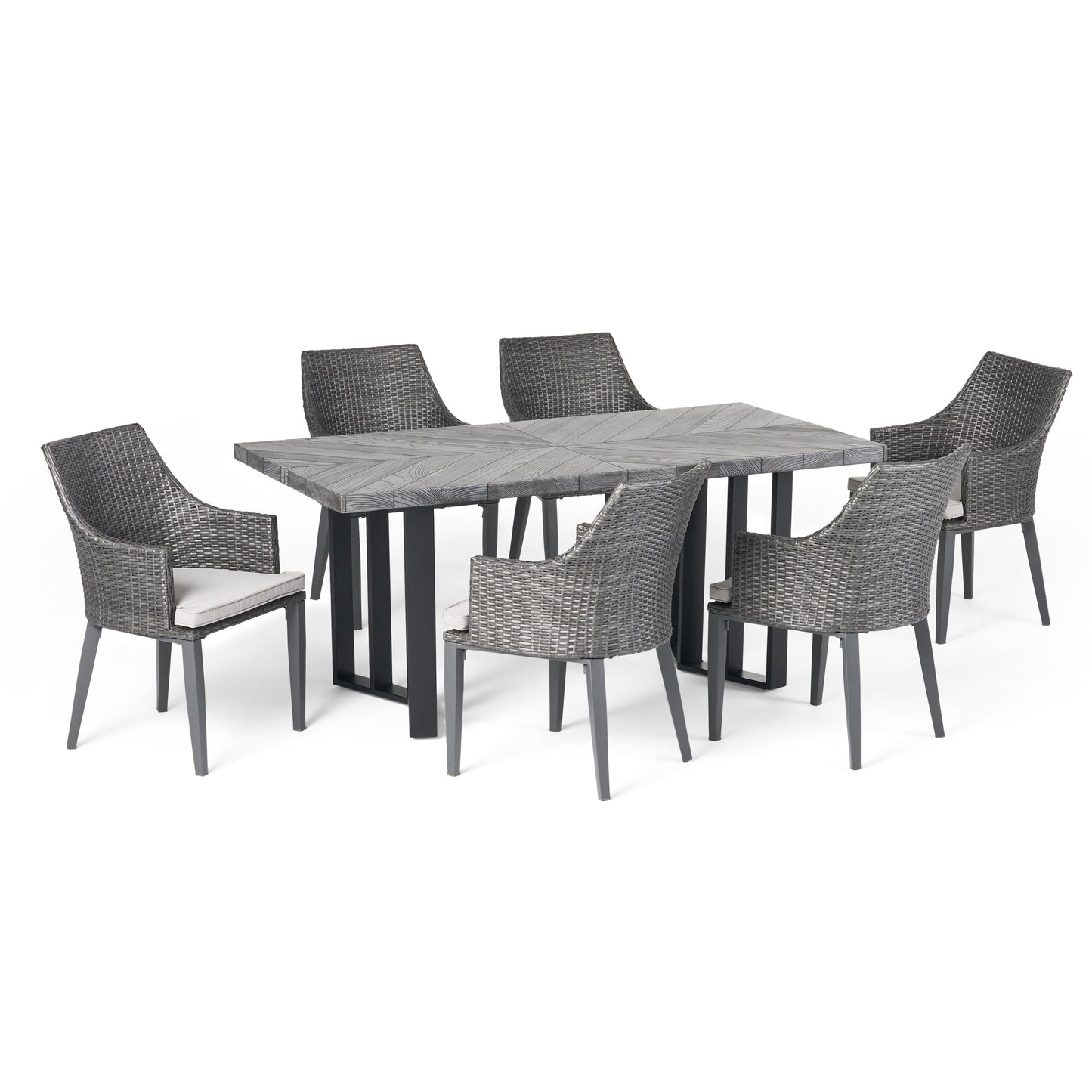 Valby Outdoor 7 Piece Wicker Dining Set with Concrete Dining Table