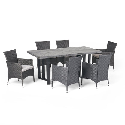 Truda Outdoor 7 Piece Wicker Dining Set with Concrete Dining Table